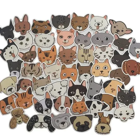 STICKER Lot Stickers NEW Water Bottle 50 Sticker Lot Cute Animals Cats Dogs Cat - Picture 5 of 5